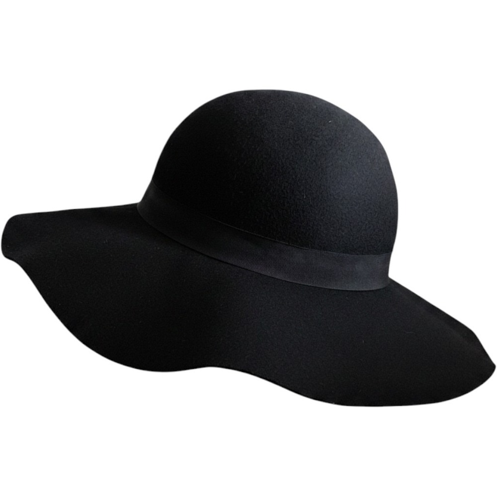 Cotton On Womens Black 100% Wool Wide Brim Floppy Hat Boho 239643